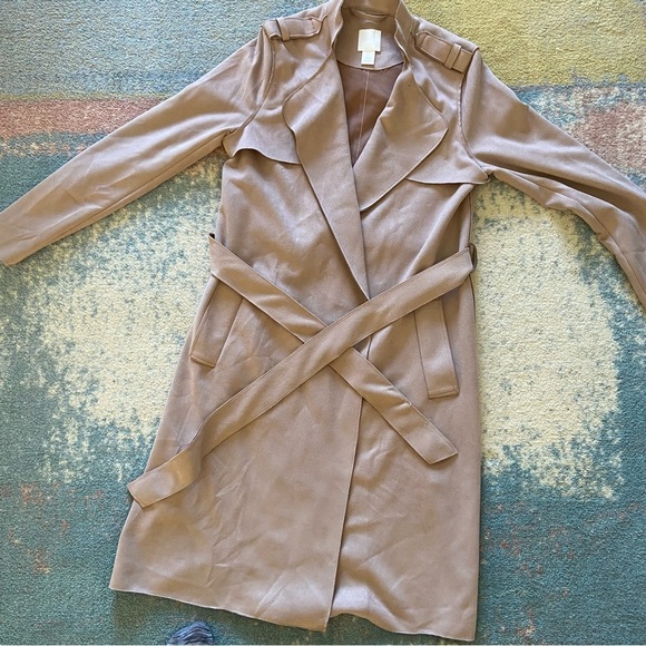 H&M Beige Suede Belted Trench Coat - Picture 8 of 9